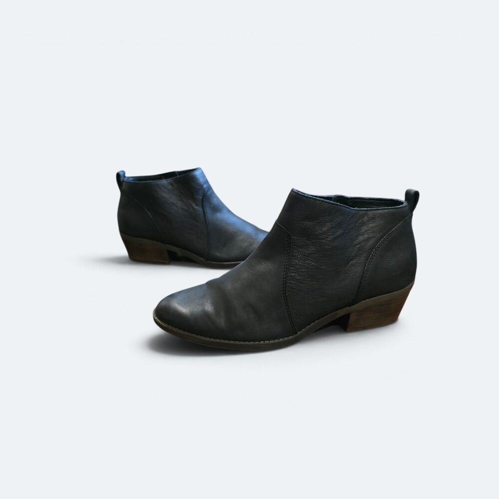 Lucky Brand Faydren Black Leather Ankle Booties US Size 9.5 M Low Block Heel